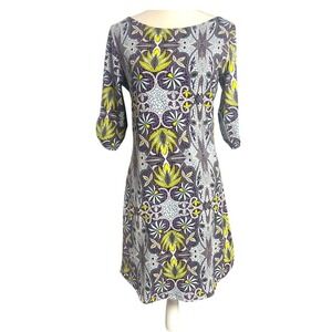 Soybu Gray/Lavender Floral Patterned Dress with 3/4 Sleeves Women's M
